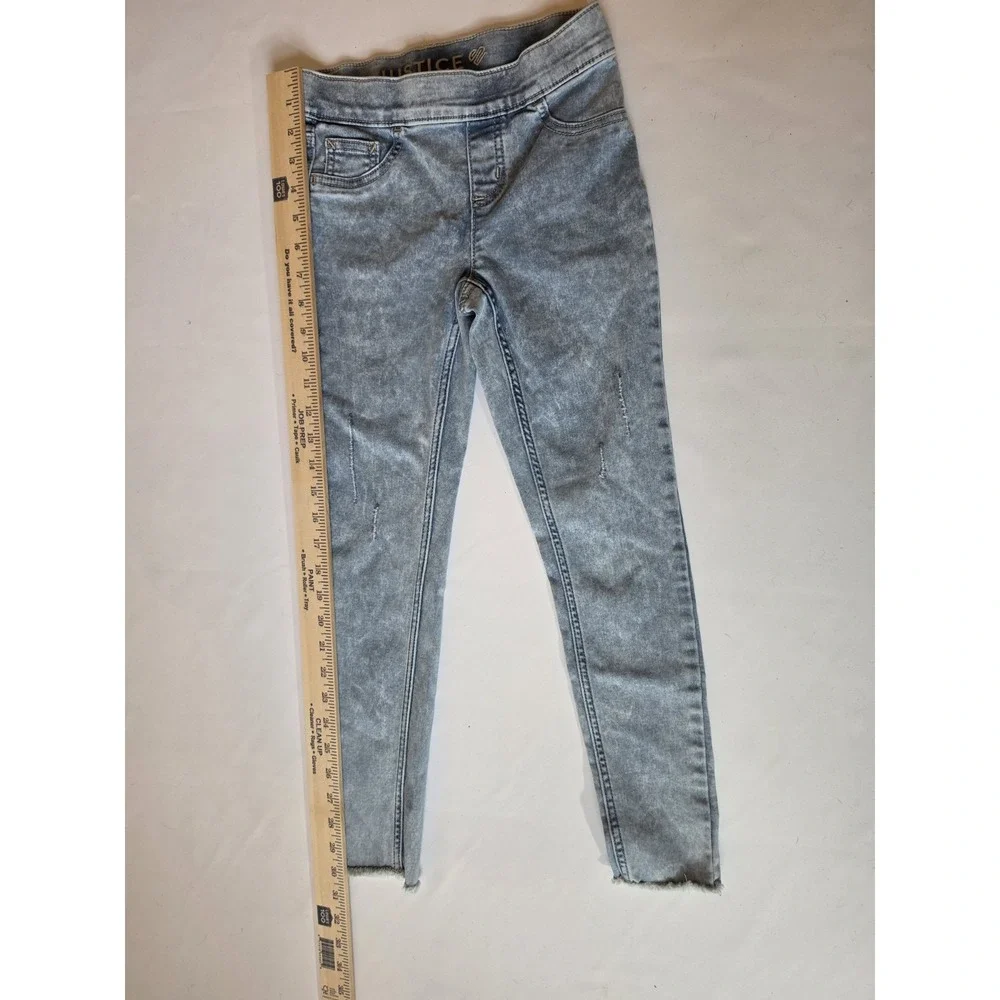 Justice Leggings for Girls, Size 10 — Light Blue Denim Style with Distressed